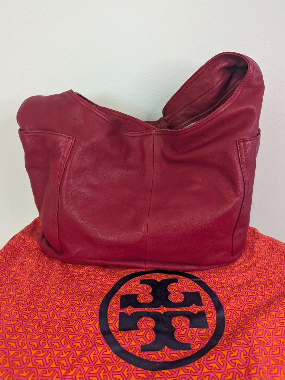 Tory Burch Jule Stacked Logo Hobo Bag French Red Leather
